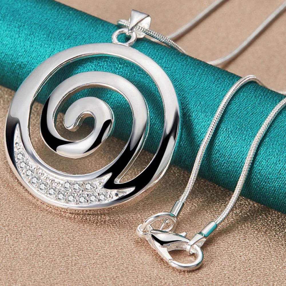 Sterling Silver Cubic Zirconia Swirl Necklace